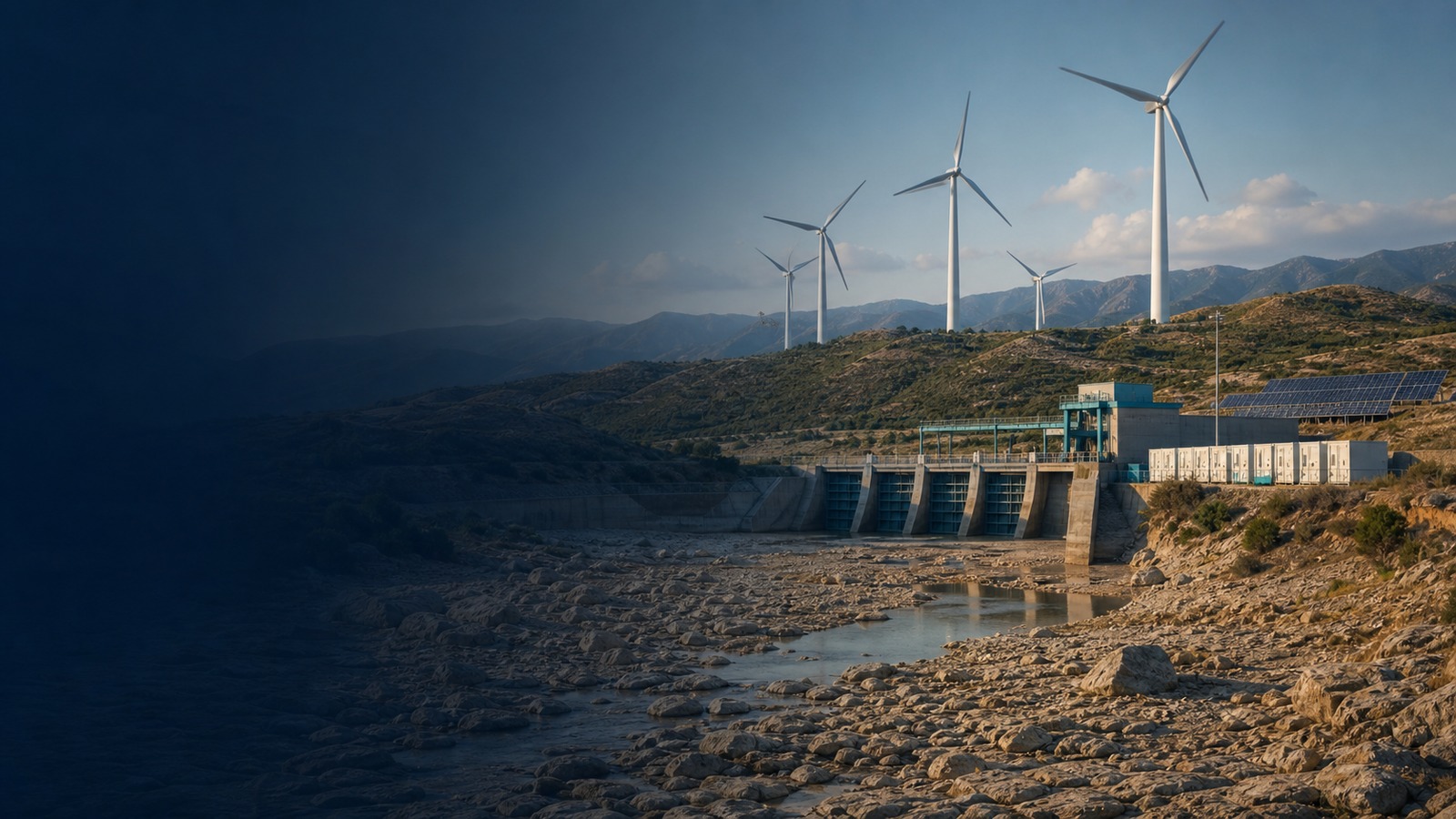 European wind turbines and drought-stressed hydropower system