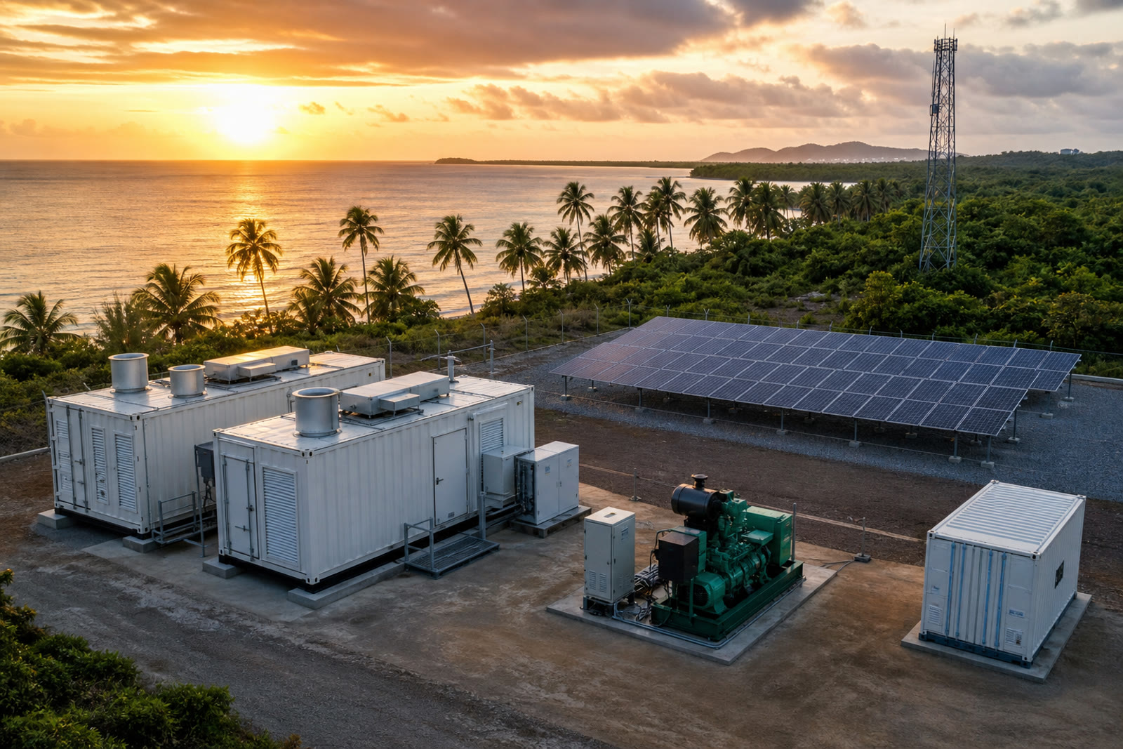 Island and remote hybrid microgrid — coastal PV, BESS and modular generation