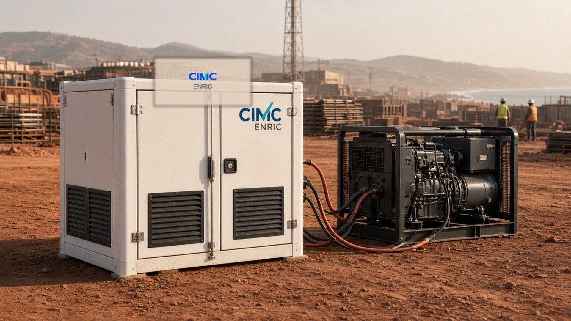 CIMC ENRIC 10ft diesel power buffer cabinet beside diesel gensets, East Africa