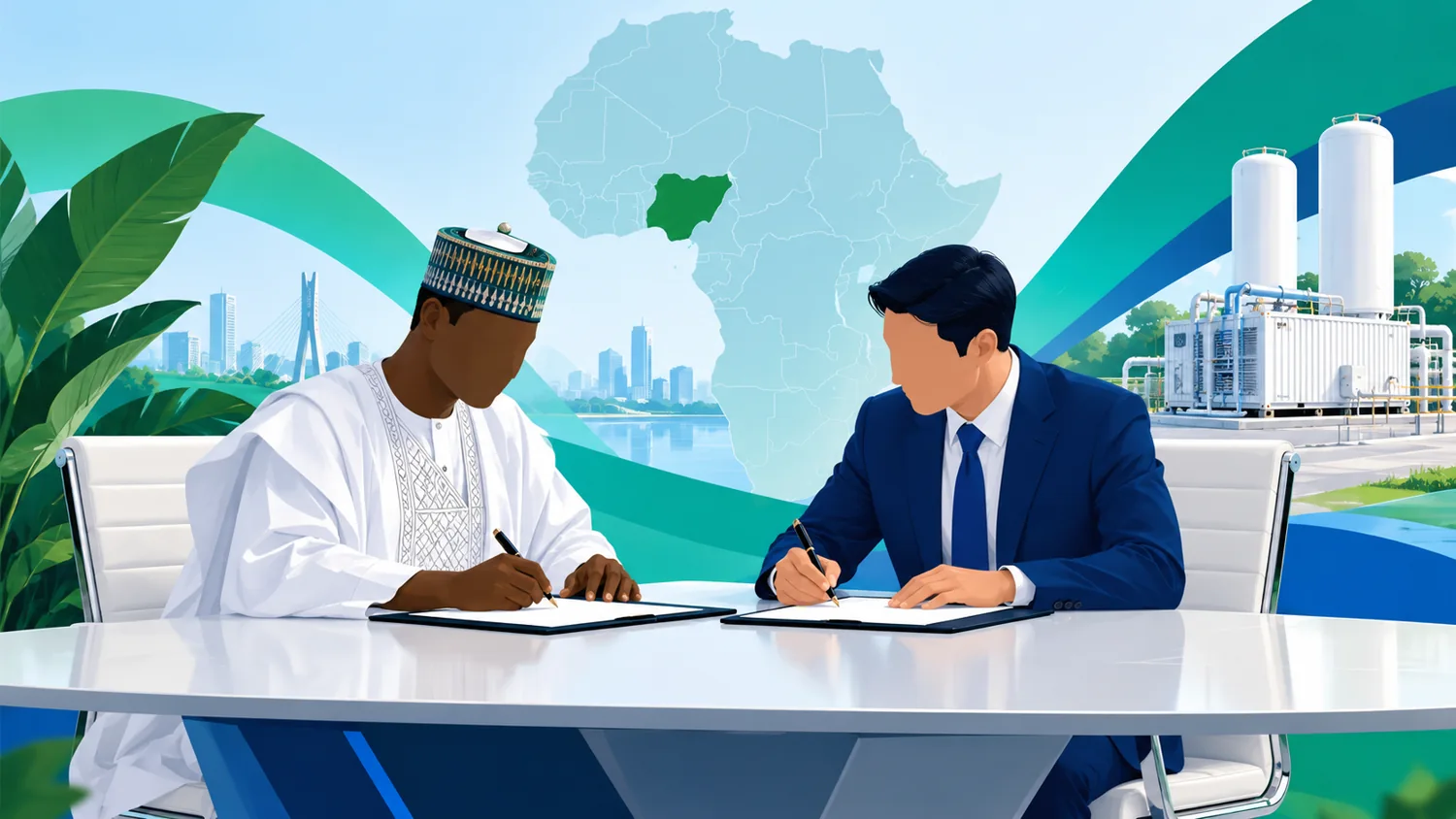 AI-generated concept illustration of a Nigeria energy partnership signing, not an actual event