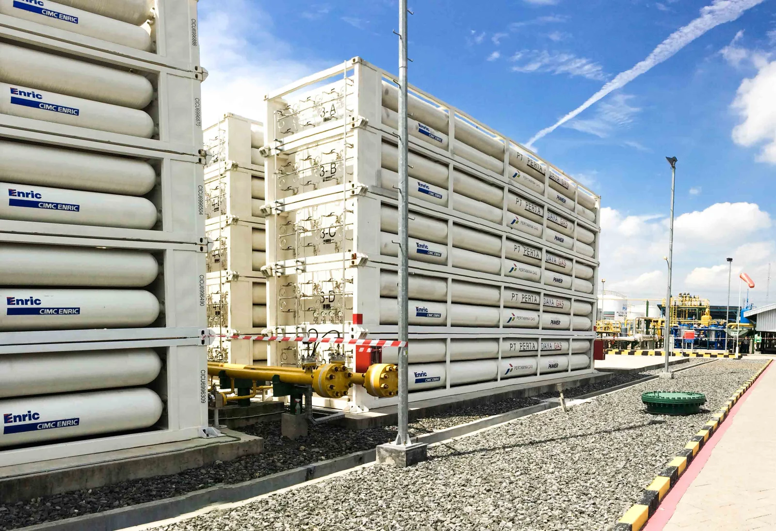 CNG storage for power-plant supply · photograph in the supplied Enric CNG brochure